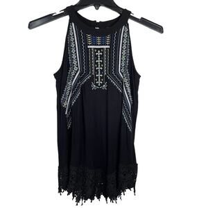 Lee Embroidered Top Womens Small Black Sleeveless‎ Shirt Crochet Flowy Blouse